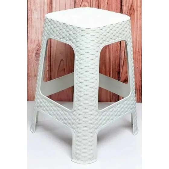 Banqueta Banco Taburete Simil Rattan Apilable Blanca Interio
