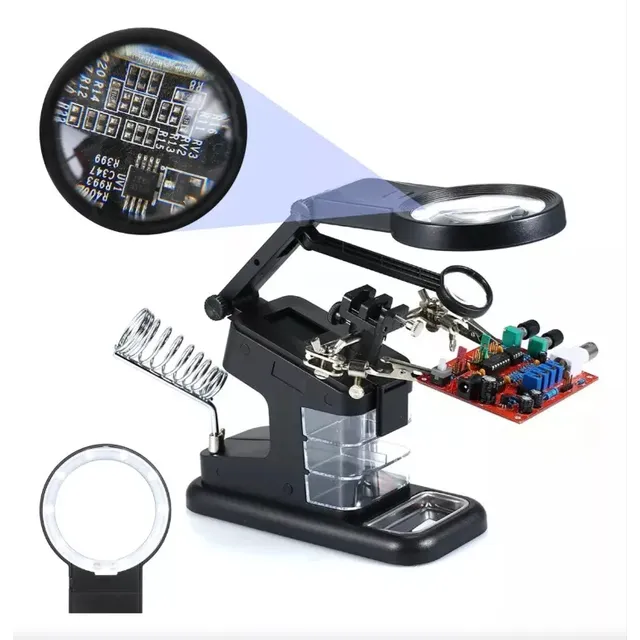 Lupa Con Luz Led Pinza Base Para Cautin Reparar Electrónicos