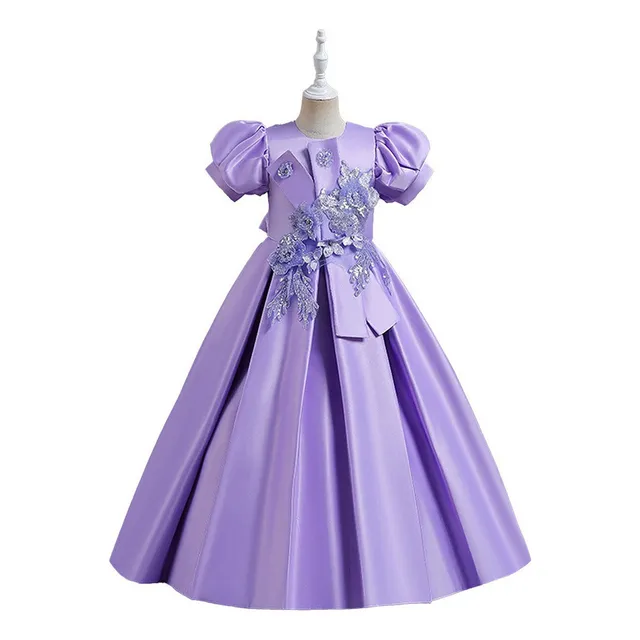 B Vestido De Princesa De Alta Gama Con Cuentas De Satén Niña