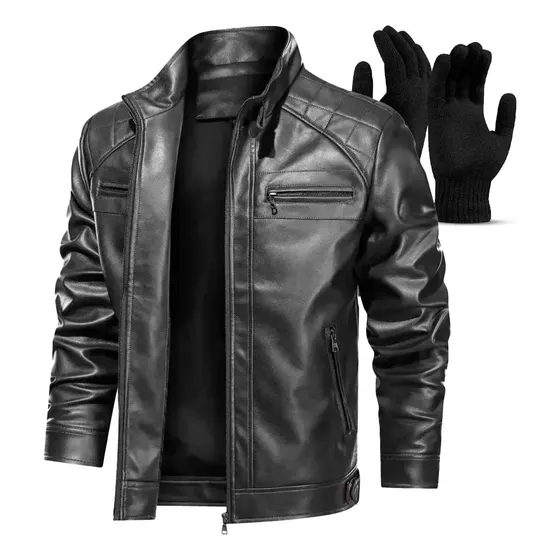 Jaqueta De Couro Masculino Slim Grossa Frio Inverno Moderna — foto 2