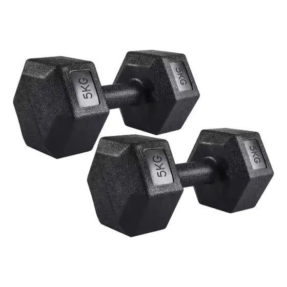 Mancuerna Hexagonal 5kg Par Set X2 Pesas Pvc 10kg Overfit Color Gris