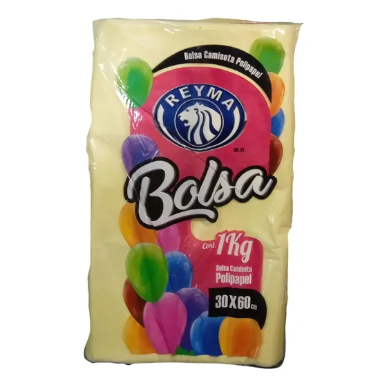 Bolsa De Plástico Polipapel Camiseta Reyma Grande 30x60 1kg Color Amarillo