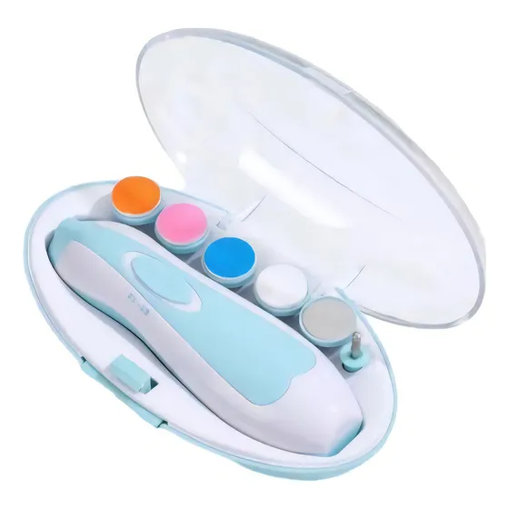 Corta Uñas Para Bebés Y Niños Lima Eléctrica Pulidor A Pila Color Celeste