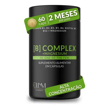 Complexo B Magnésio 60 Capsulas Vitamina B1 B2 B3 B5 B6 Biotina B9 B12 Metilfolato Metilcobalamina Sem Sabor Folico Forma Ativa Alta Concentracao Ellym Nutrition