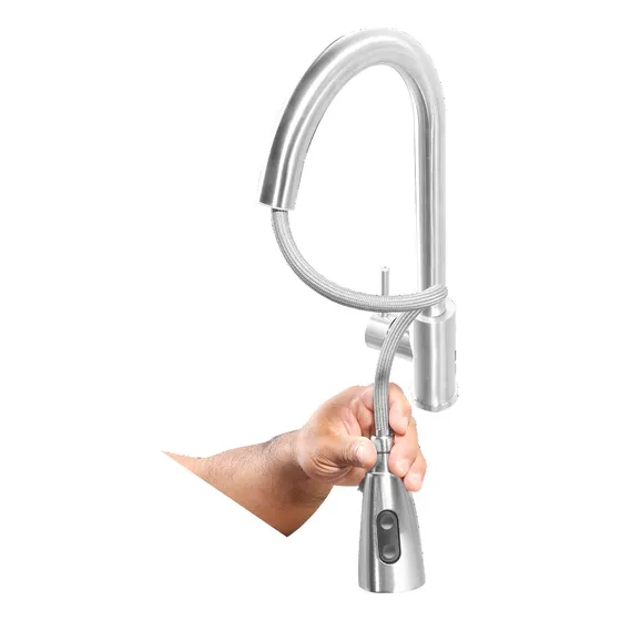 Grifo Monomando Mezcladora Cuello Alto Para Fregadero Color Gris