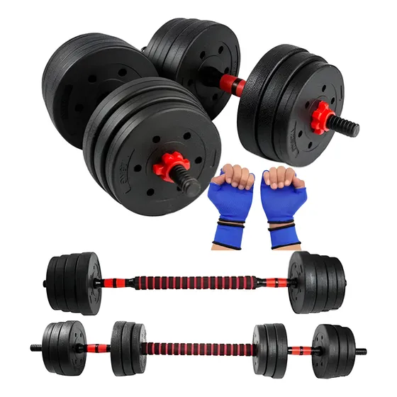 Set 40 Kilos Pesas + Mancuernas + Adaptador De Barra Recta