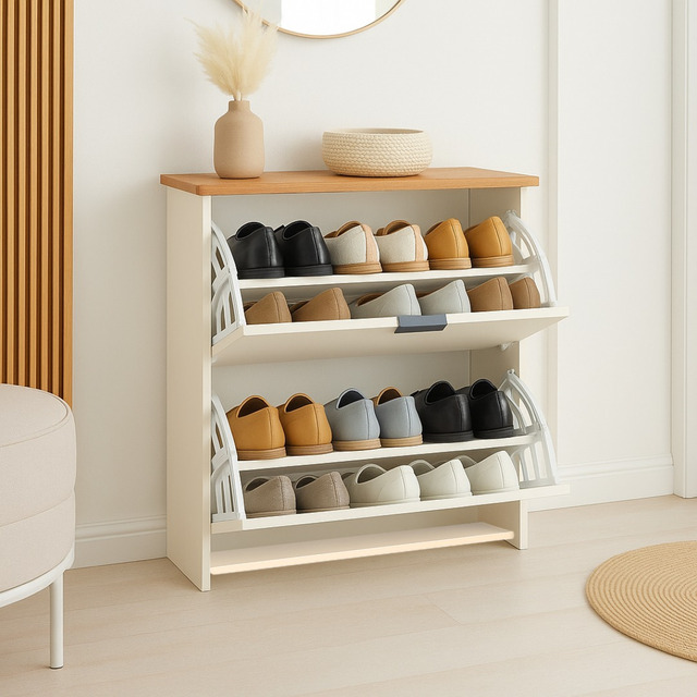 Sapateira Com 2 Portas Organizadora Off White Com Cinamomo