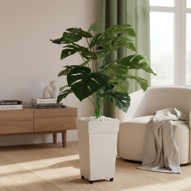 Planta Artificial Grande Costela De Adão Com Vaso Decorativo
