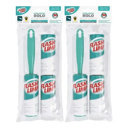 Kit 2 Rolo Adesivo Tira Pelo Roupa Sofá + 4 Refil Rende Muito Flash Limp Azul-petróleo