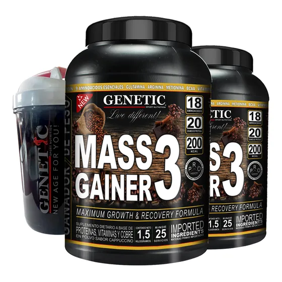 Rápido Ganador Masa Muscular Gainer 3 Kilos Shaker Genetic