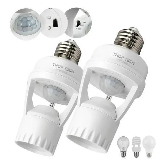 Kit 2 Sensor De Presença E Movimento Iluminação Lâmpada Soquete E27 Fotocélula Infravermelho Bivolt