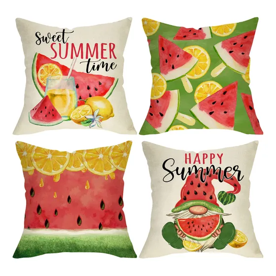 4 Funda Almohada Decorativa Gnomo Sandia Diseño Limon
