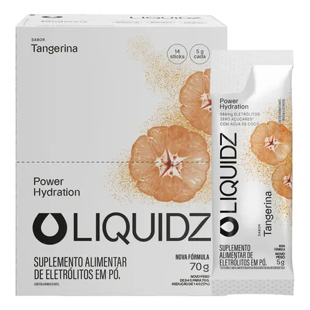 LIQUIDZ® - Eletrólitos Zero Açúcares - Sabor Tangerina - Kit 1 Caixa - 14 sachês