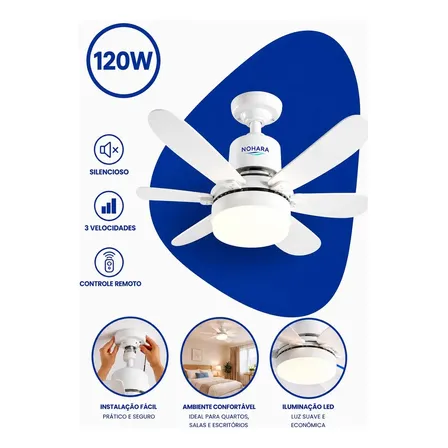 Ventilador De Teto 120w Lampâda Led Branco Frio Branco Quente 6 Hélices E27 3 Velocidades Interno Externo Silencioso... 42 Cm 127/220v Plástico 50 Hz / 60 Hz