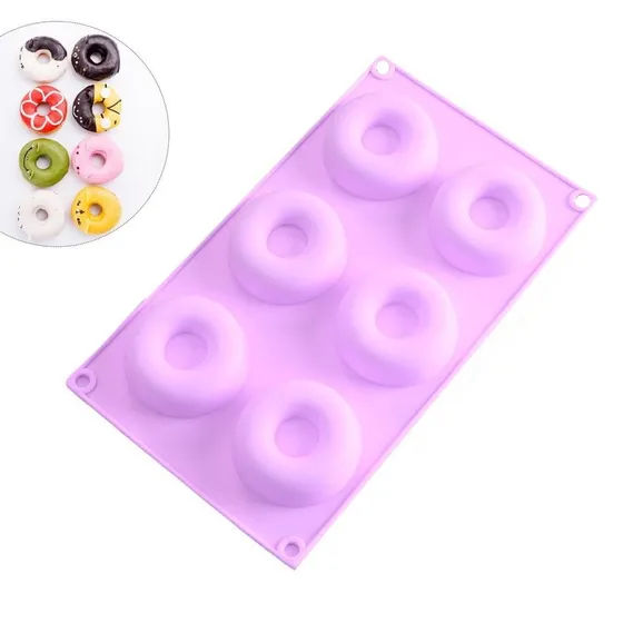 Molde Silicona Donas 6 Cavidades Antiadherente 7cm Diámetro Color Violeta