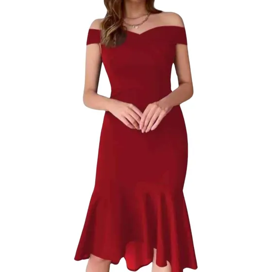 Vestido De Sirena Con Hombros Descubriertos Rojo