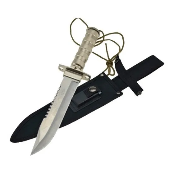 Cuchillo Rambo De Supervivencia 40 Cms Con Funda Accesorios Color Plata