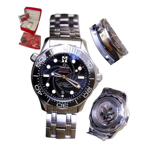 Relógio Omega Diver 300 Automático Fundo Aberto Na Caixa Prata Preto Preto (Recondicionado)