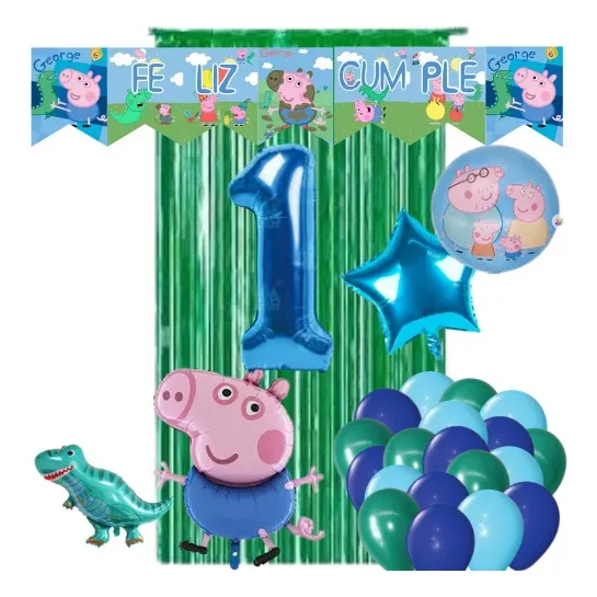 Set Combo De Globos George De Peppa Ping Numero + Banderin