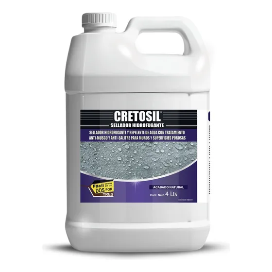 Cretosil Sellador Hidrofugante 4 Lts Repelente De Agua Y Humedad Con Tratamiento Anti-musgo Y Anti-salitre Acabado Natual - Para Muros Y Superficies De Concreto, Cantera, Barro, Teja, Ladrillo, Yeso