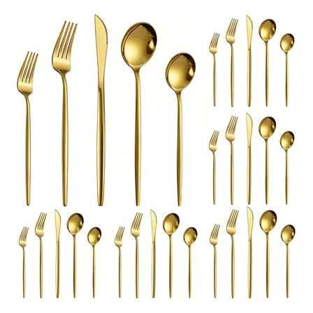 Kit Talheres 30 Peças Jogo Talheres Inox Faqueiro Dourado Dourado