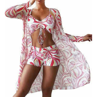 Juego De Traje De Baño Bikini Para Mujer Con Abrigo 3 Piezas Juego De Traje De Baño Bikini Para Mujer Con Abrigo 3 Piezas