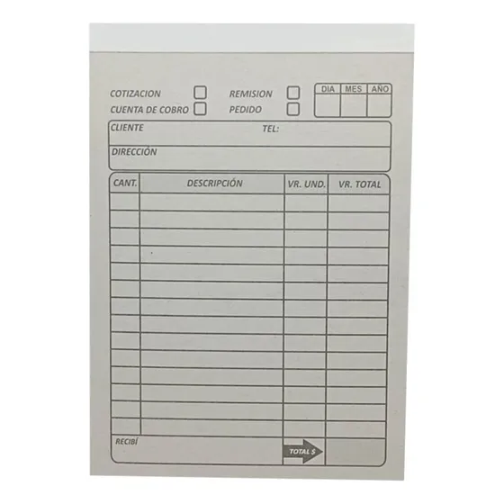 Facturero En Papel Periódico Tamaño Mini Por 100 Talonarios