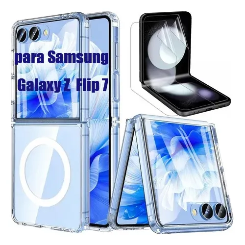 Funda Magnético Para Samsung Galaxy Z Flip 7 Transparente Case +2 Micas Para Samsung Galaxy Z Flip 7