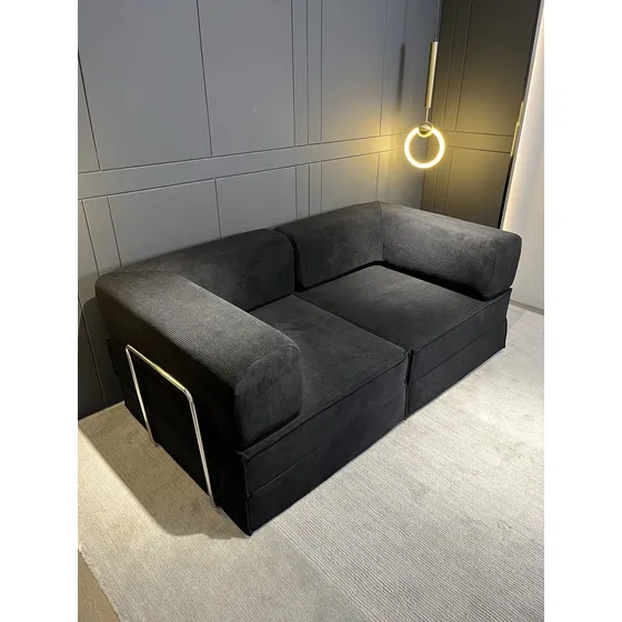 Sofa Modular Transformable 3 En 1 Sofa Cama Alta Elastidad Color Negro Diseño de la tela Rayado