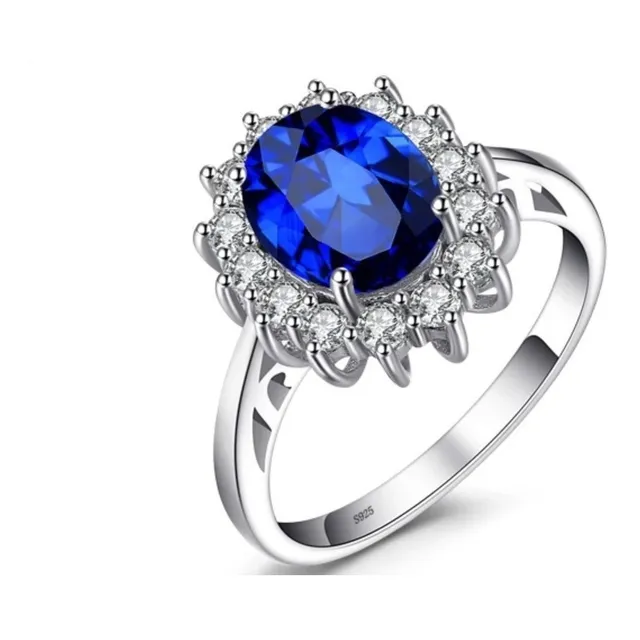 Anillo De Compromiso  Plata 925  Zafiro Sintetico Ruso