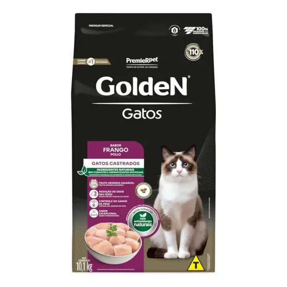 Ração Golden P/ Gato Castrado Adulto Sabor Frango 10,1kg