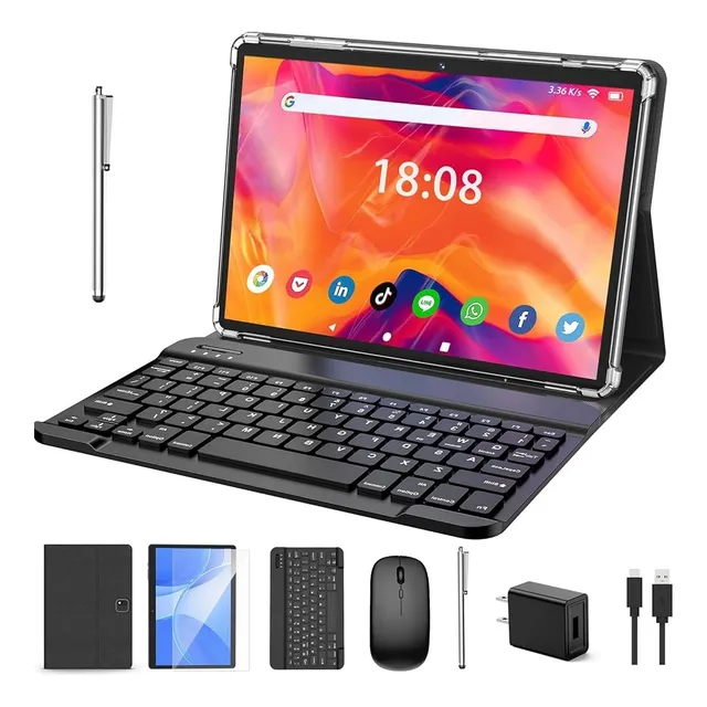 Tablet Hd Android 10'' 6g+128g Octa-core Teclado Con Funda