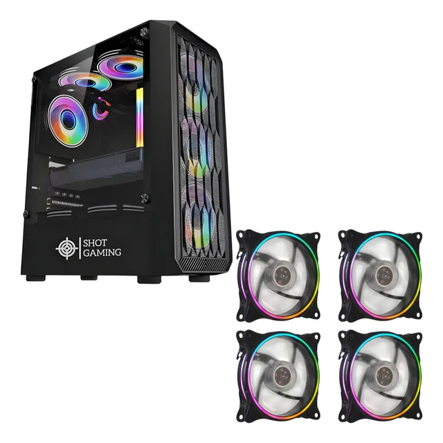 Combo Shot Gaming Gabinete Gamer + Ventiladores Rgb Negro