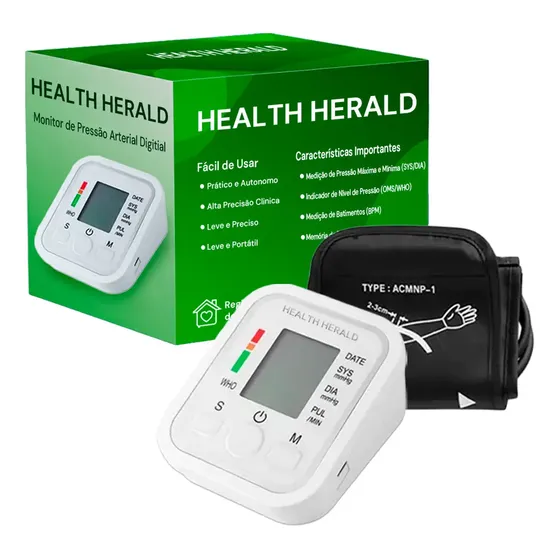 Tensiómetro Digital Brazo Health Herald Medidor Frecuencia Cardíaca Blanco | Cuotas sin interés