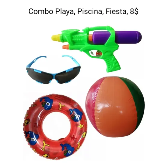 Combo Playa Piscina, Pistola Agua, Salvavida, Lente Y Pelota