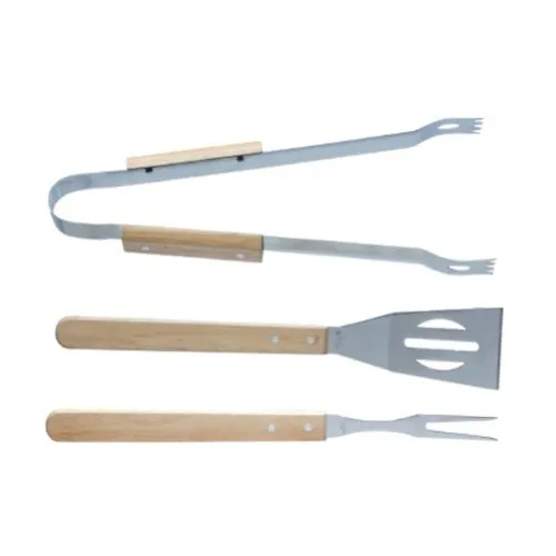 Set Parrillero 3 Pz Mango Madera 18cm Cuchillo/pinza/espatul