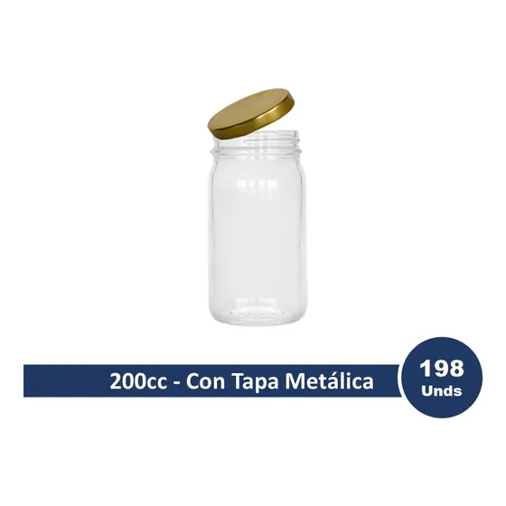 Envase Frasco Vidrio Bocón Twist Off 200cc Con Tapa Metálica