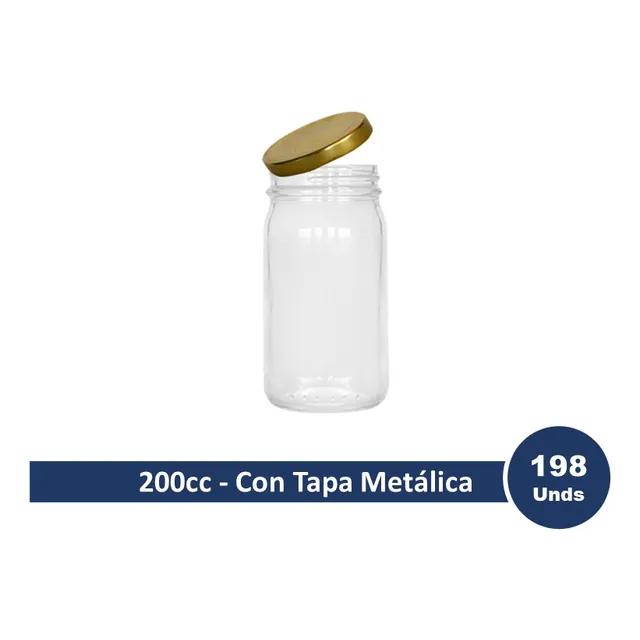 Envase Frasco Vidrio Bocón Twist Off 200cc Con Tapa Metálica
