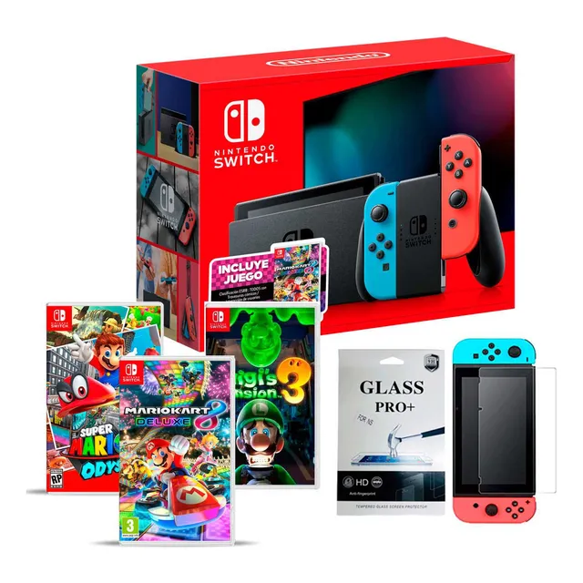Nintendo Switch Neon  Mario + Luigi`s + Vidrio Macrotec