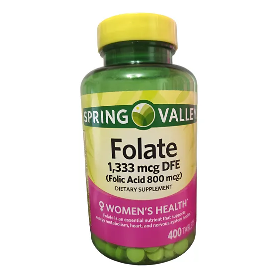 Ácido Fólico ( Folate ) 800 Mcg 400 Tabletas Spring Valley