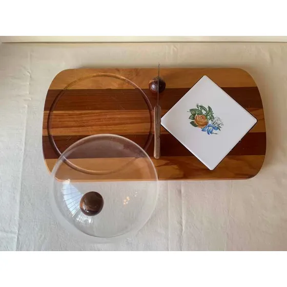 Tabla Para Picar De Madera Y Cerámica, Queso Dips Usada C292