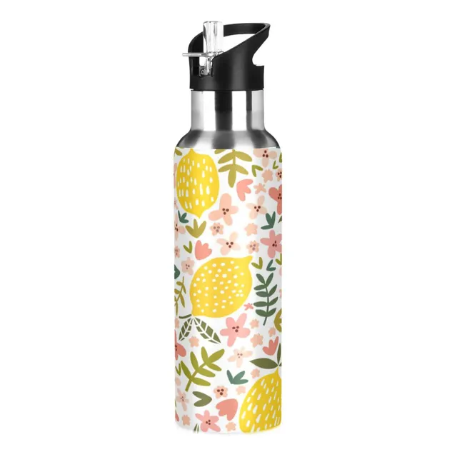 Kigai Flor Limon Botella Agua Acero Inoxidable Aislado Fuga