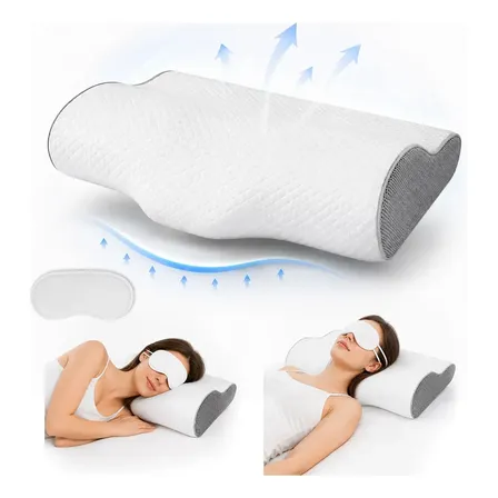 Pluma Negra Travesseiro Suporte Cervical Ortopédico Ergonômico para Alívio de Dores no Pescoço, Ombros e Coluna, Espuma Viscoelástica, para Dormir de Lado, Costas e Barriga Confortável, Cinza-branco