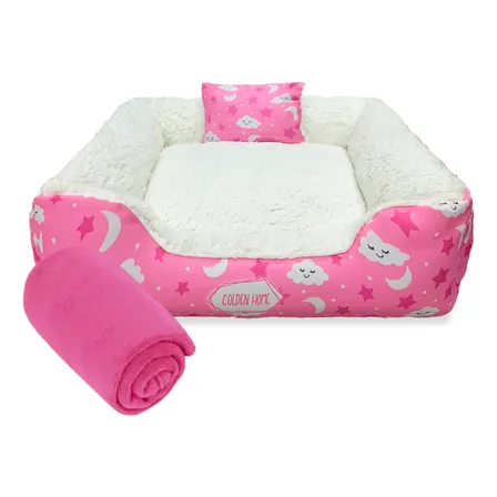 Caminha Pet 3pcs Cama Cachorro Gato 60x60 Média Sherpa Zíper