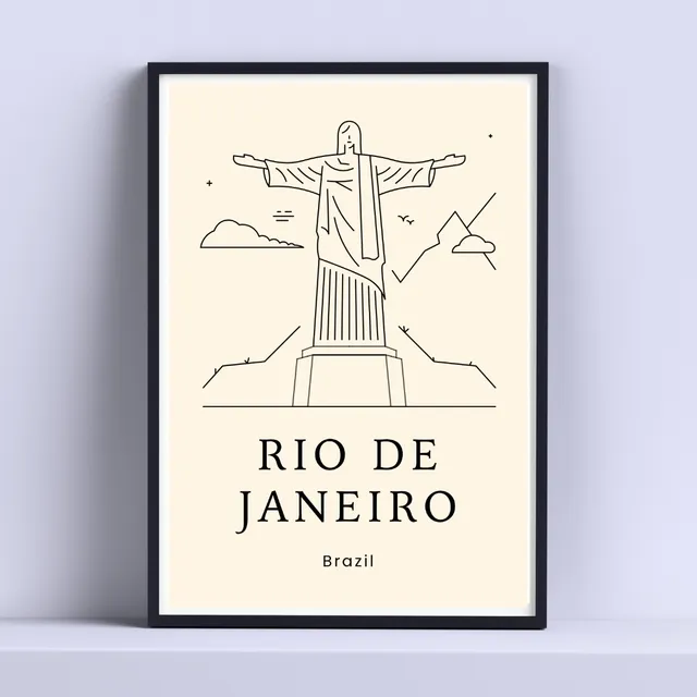 Cuadro Decorativo Rio De Janeiro Dibujo  30x40cm Con Vidrio