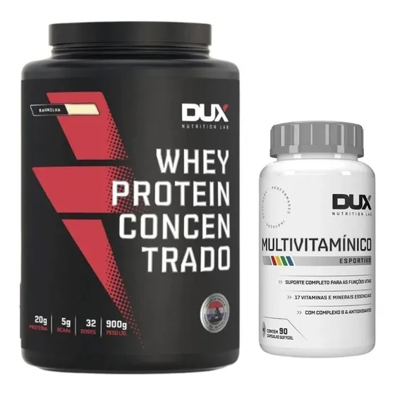 Whey Protein Concentrado 900g + Multivitamínico 60 Caps Dux
