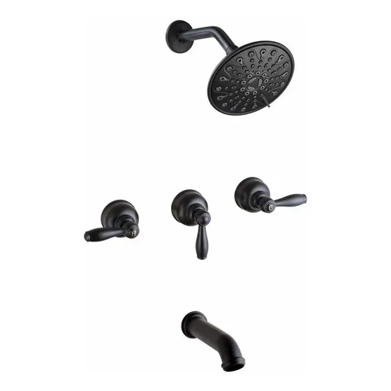 Grifo Ducha Bañera 3 Manija Color Negro Mate 6 Cabezal