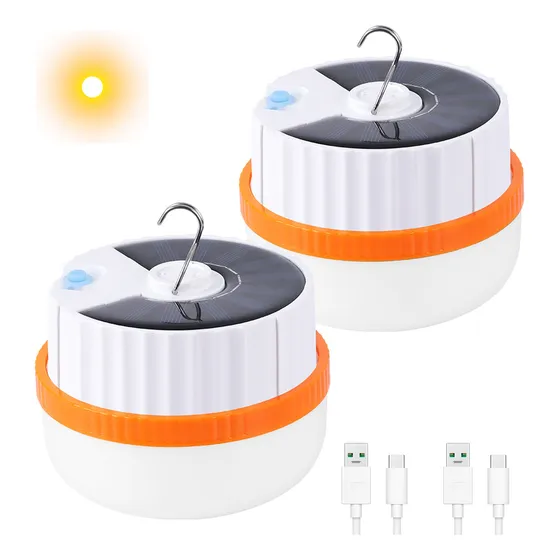 2pcs Focos Recargables Led Solares Emergencia Portatil Usb