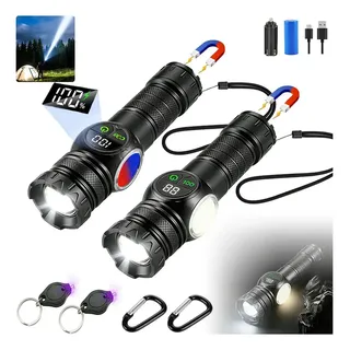 Pack De 2 Linternas Tácticas Led Recargables De 120.000 Lúmenes Con Usb, Magnéticas Y 9 Modos Para Camping Y Caza Blanco Negro