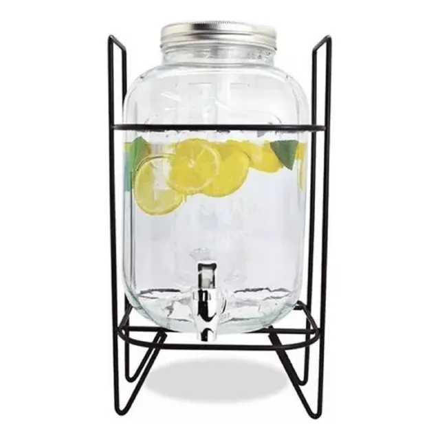 Dispensador Bebidas 5 L Vidrio Almacenado Con Soporte Hierro